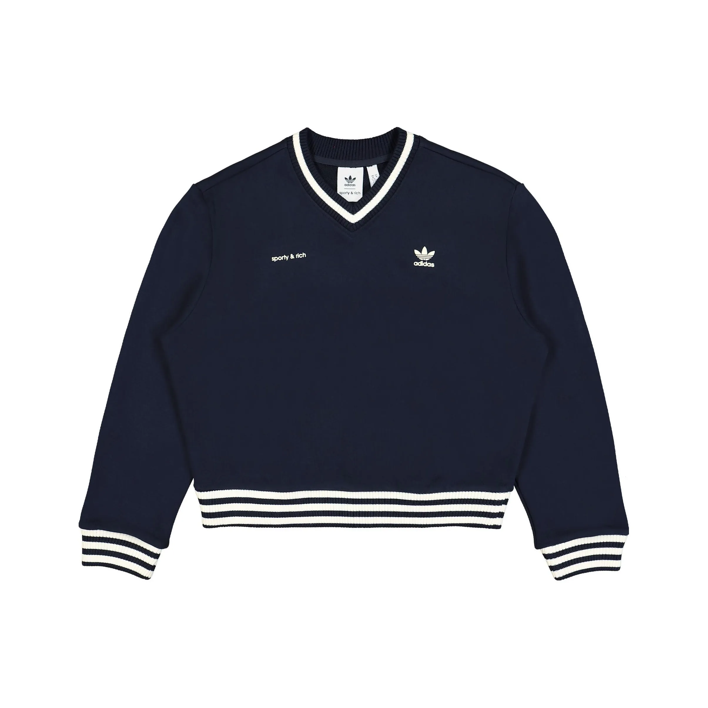 Adidas Originals X Sporty & Rich V Neck Sweatshirt Navy/Cream
