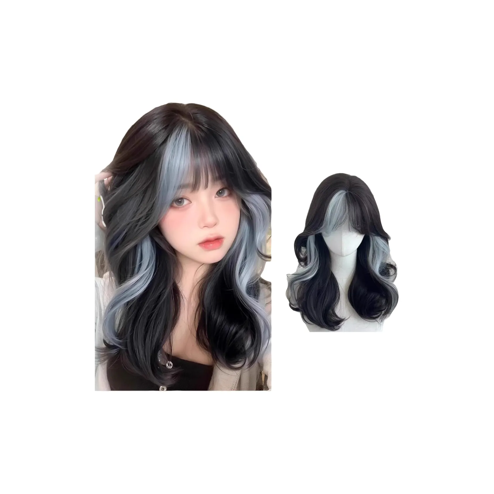 QIYEXUE Летний Детский Синий Forehead Tie Dye Длинные Кудрявые Волосы Парик