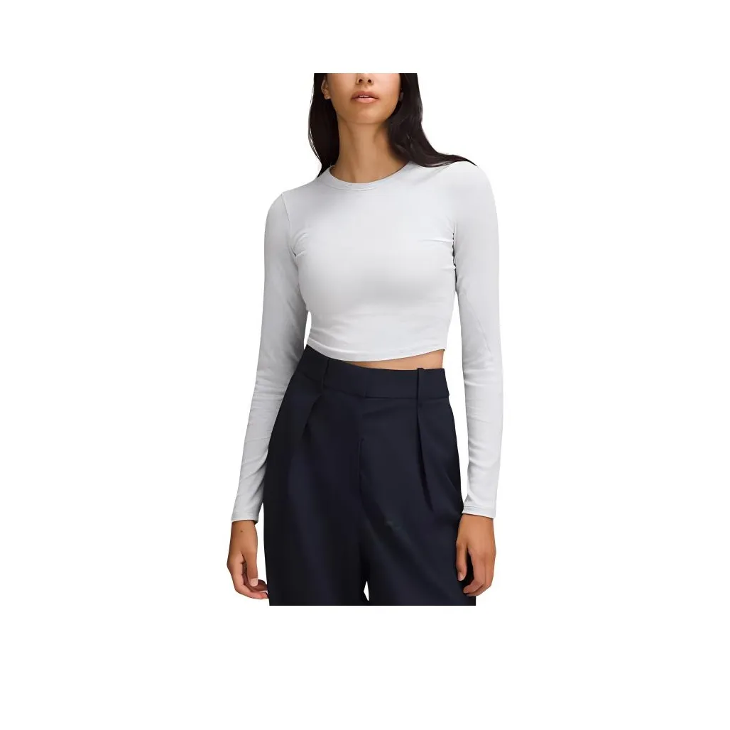Lululemon Long Sleeve Crop Tops Women's Mixed Color Core Super Light Gray/Heathered Core Ultra Light Gray