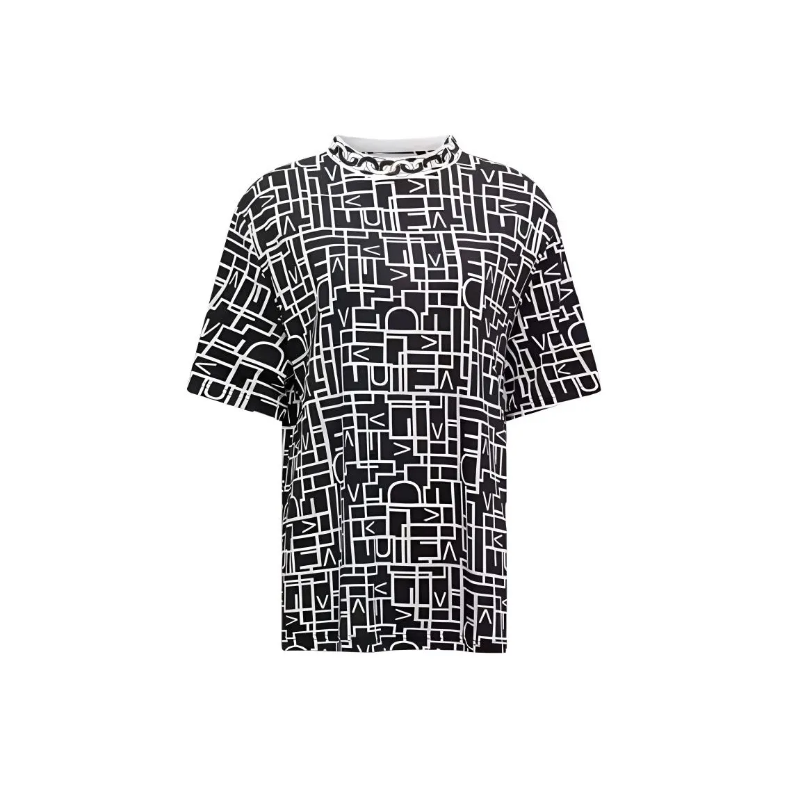 DVF Diane Von Furstenberg Геометрический узор с принтом Круглый вырез Пуловер Короткий рукав Рубашка Женская Черный