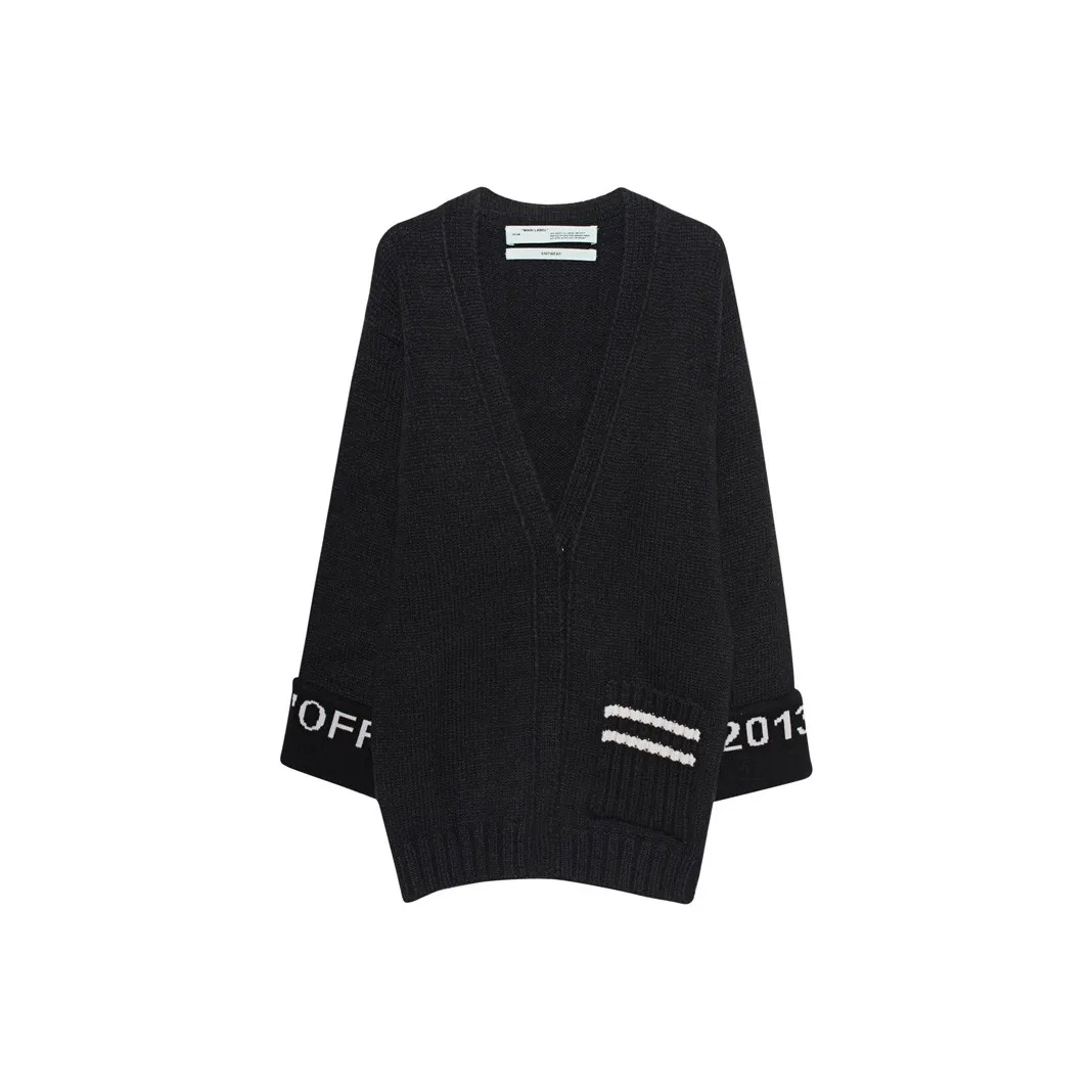 OFF WHITE Logo Cuff Knit Cargigan Sweater Black/White