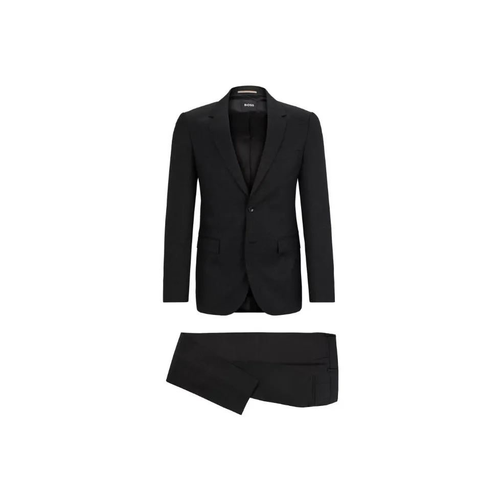 HUGO BOSS Slim Fit Suit In Micro Patterned Virgin Wool Business Suit Men's Black