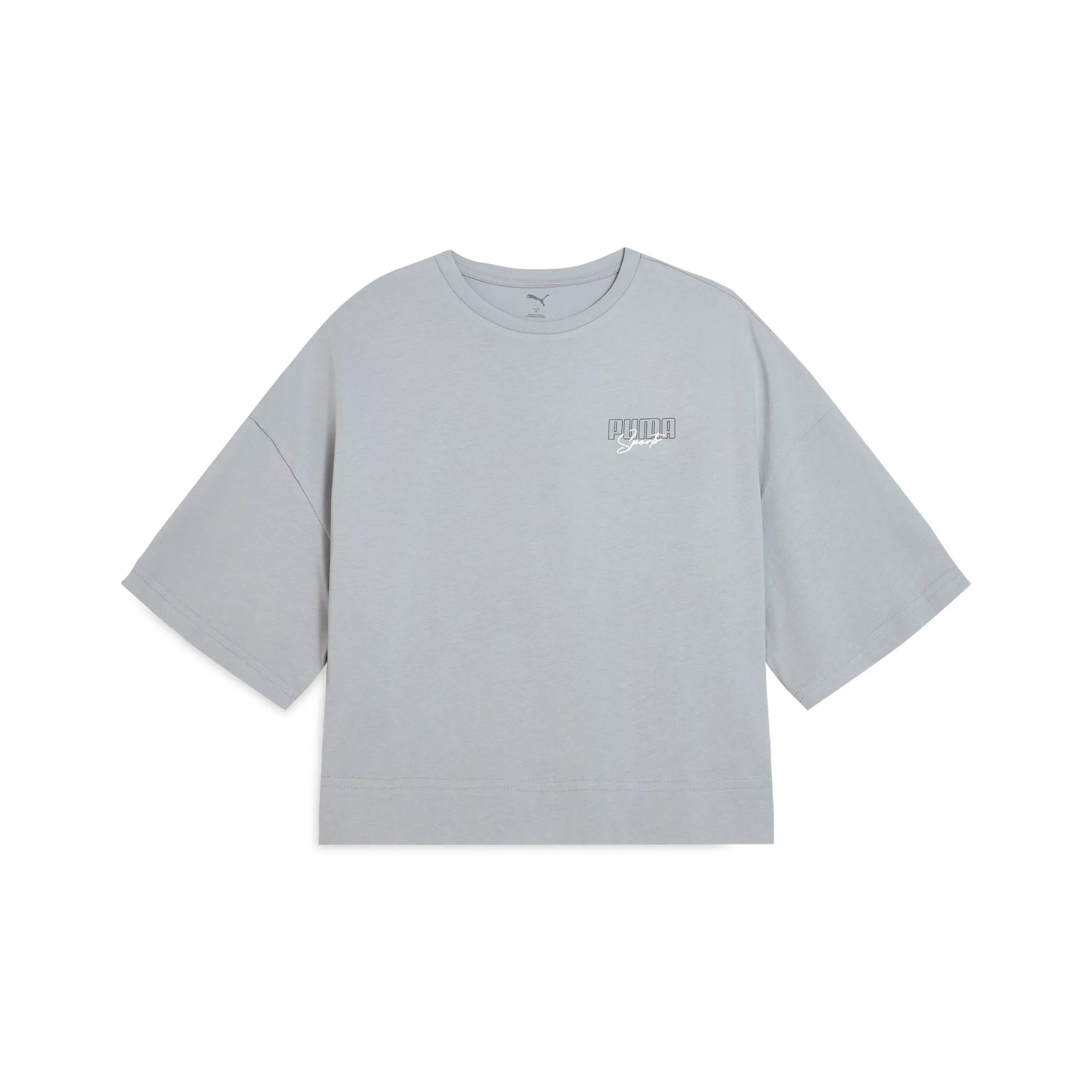PUMA Elevatedgraphic Drop Shoulder Sleeve T Shirt Women's Light Gray