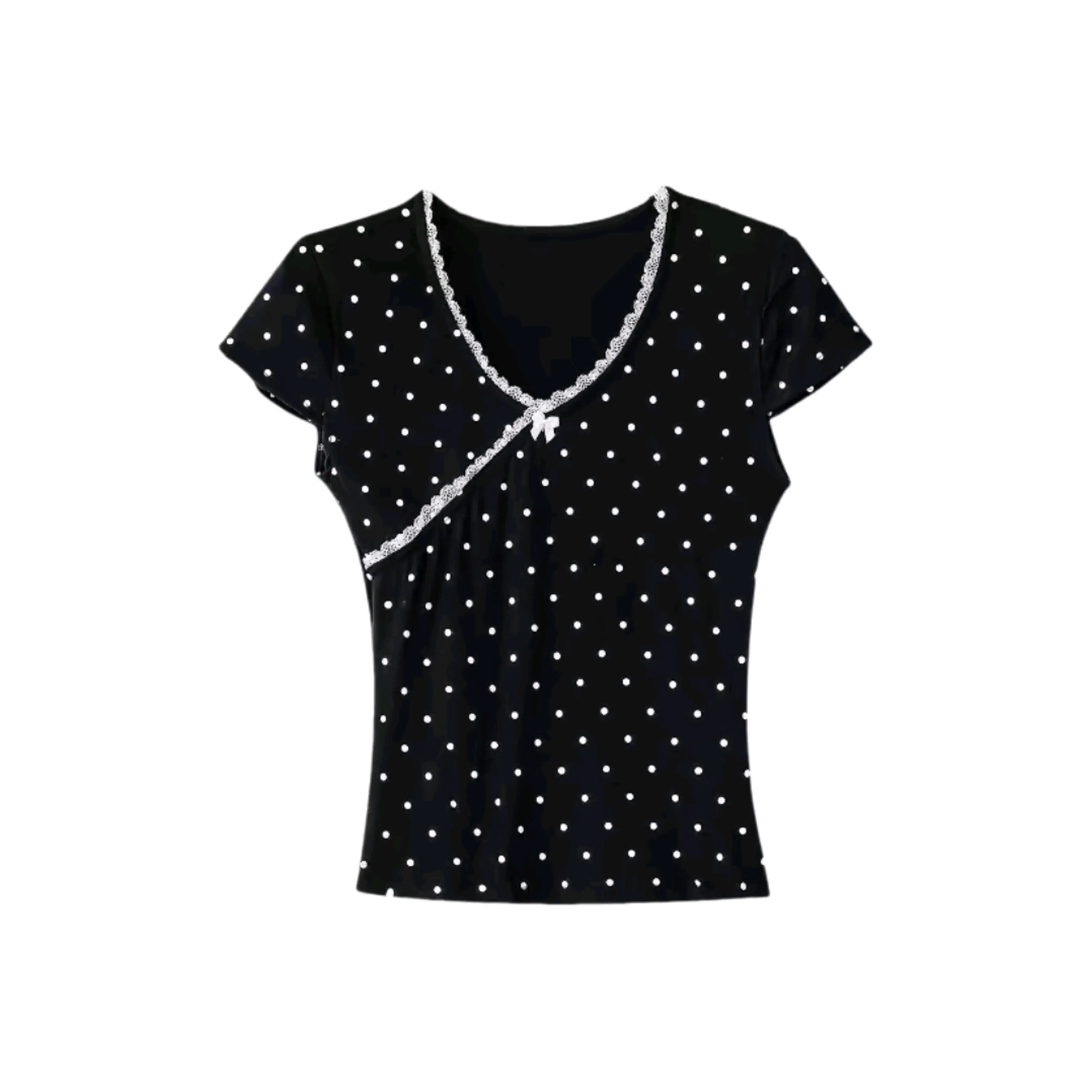 HeartyBite T-Shirt Женская Черная с Полка Дот