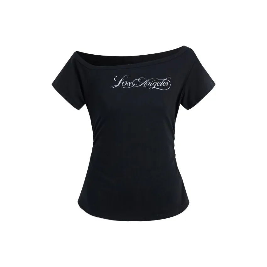 HEYABC Черная асимметричная футболка с принтом для женщин