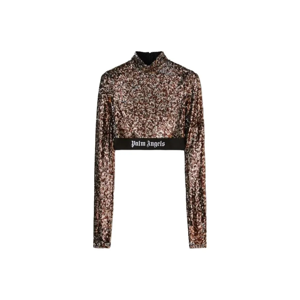 PALM ANGELS Logo strap Sequin Cropped Top