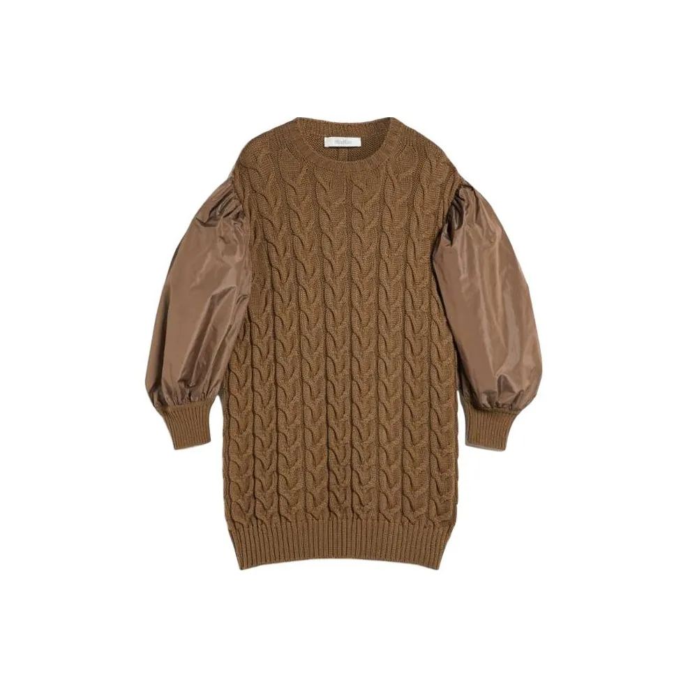MaxMara Vittor Collection Wool Dress With Balloon Sleeves Sweater Women's Brown