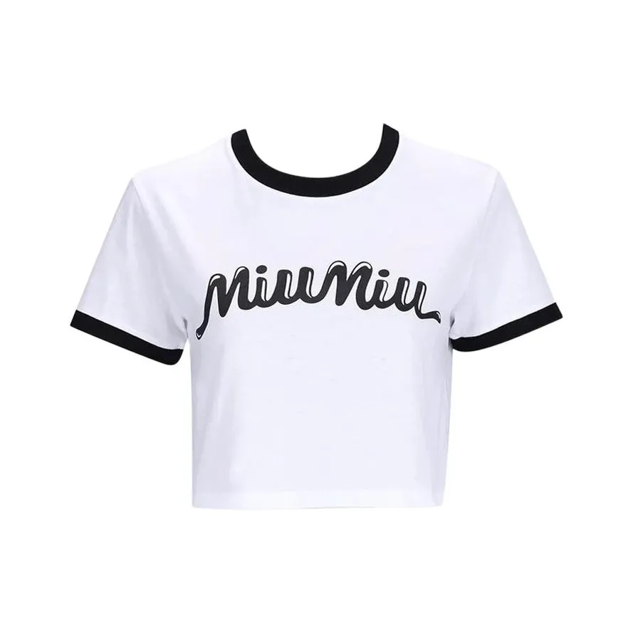 MIU MIU Logo Women's Cropped T-shirt Whirt