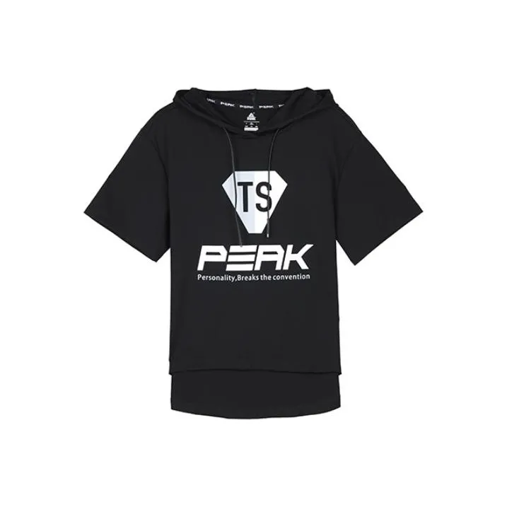 PEAK С капюшоном Облегающий Прямой крой Короткий рукав Т-рубашка Женская Черная