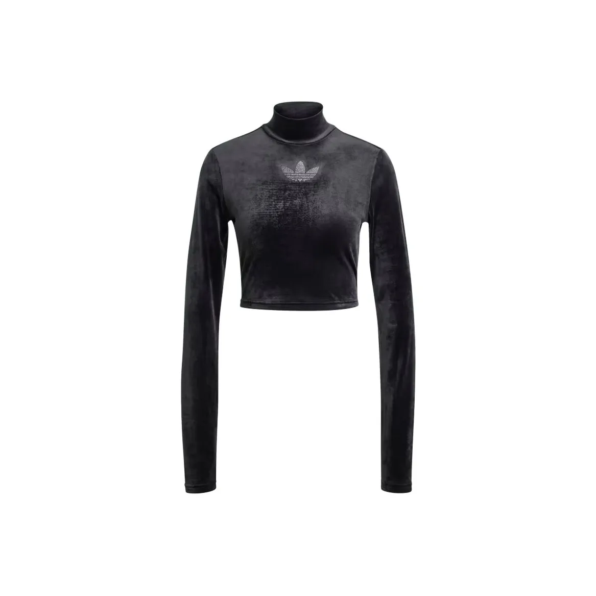Adidas Originals Long Sleeve Rhinestone Trefoil Velvet Crop Top