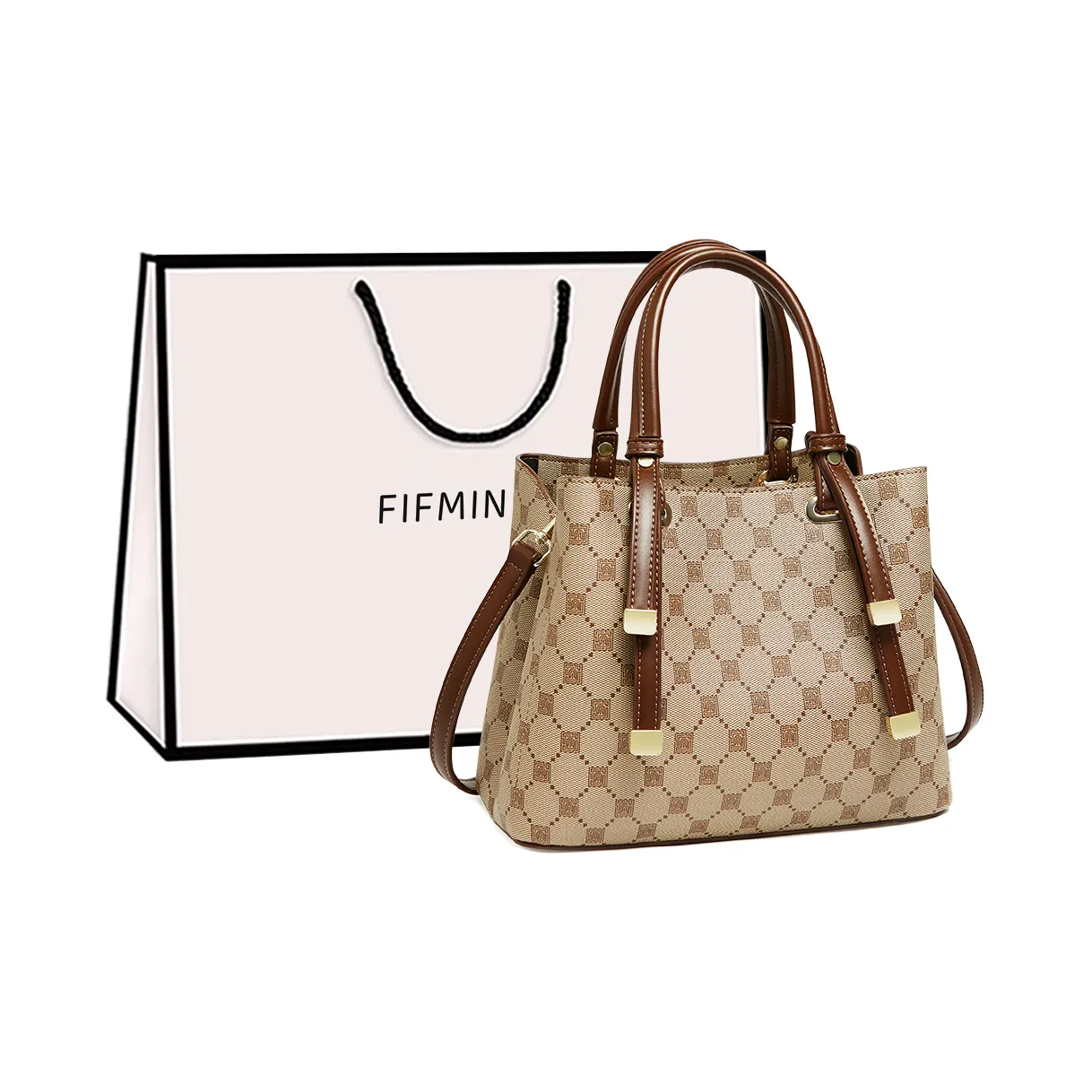 15 MINS PVC Синтетическая кожа Тоут Mom Сумка Сумка через плечо Сумка среднего размера Женская Кофейная