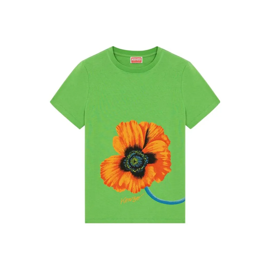 KENZO Poppy Flower Series Зеленые Женские Рубашки T
