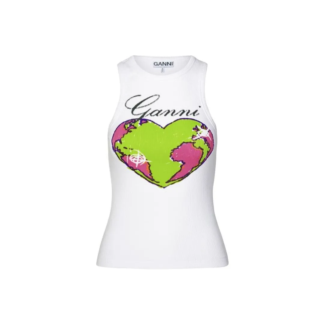 GANNI Logo-Printed Racerback Sleeveless Tank Top