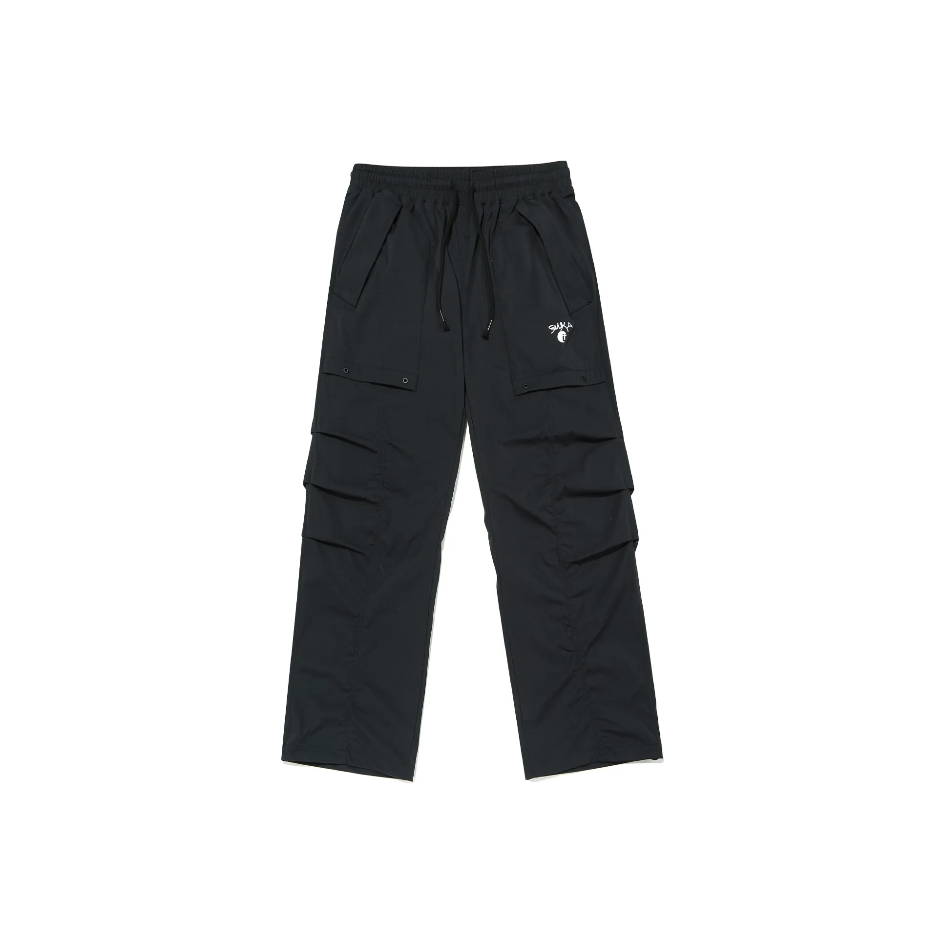 Guuka Letter Embroidery Design Outdoor Parachute Pants Loose Fit Wide Leg Sweatpants Men's Black