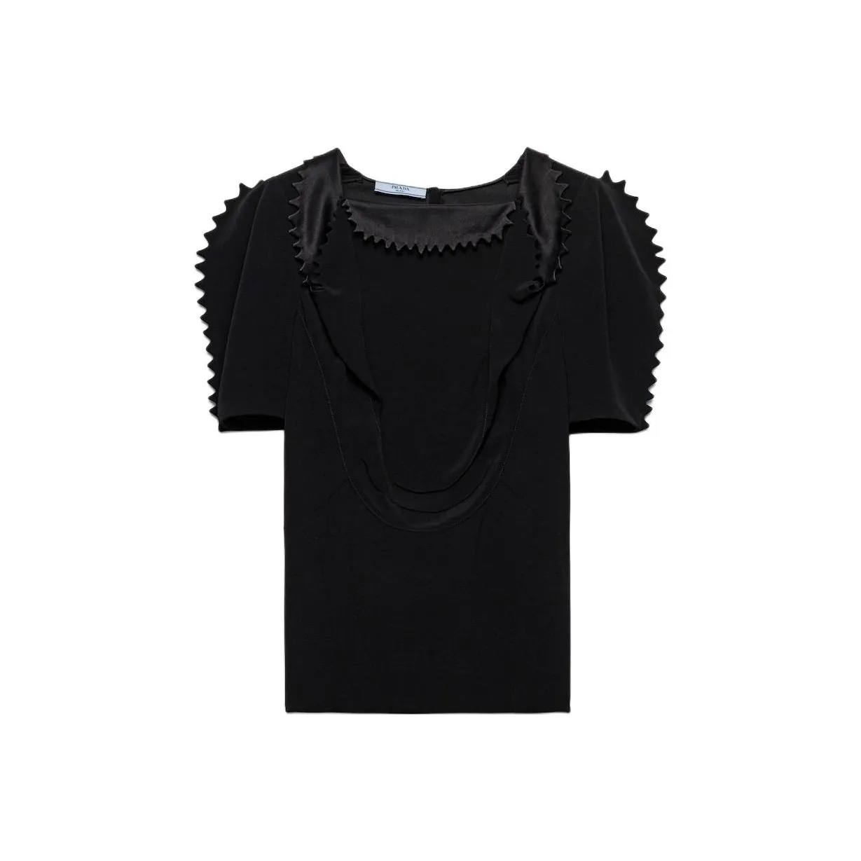 PRADA Solid Color Voile Square Collar Short Sleeved Shirt Puff Sleeve T Shirt Women's Black