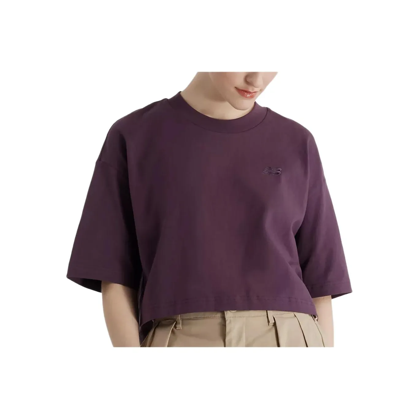 New Balance Т-рубашка с оборванным рукавом женская сливово-коричневая