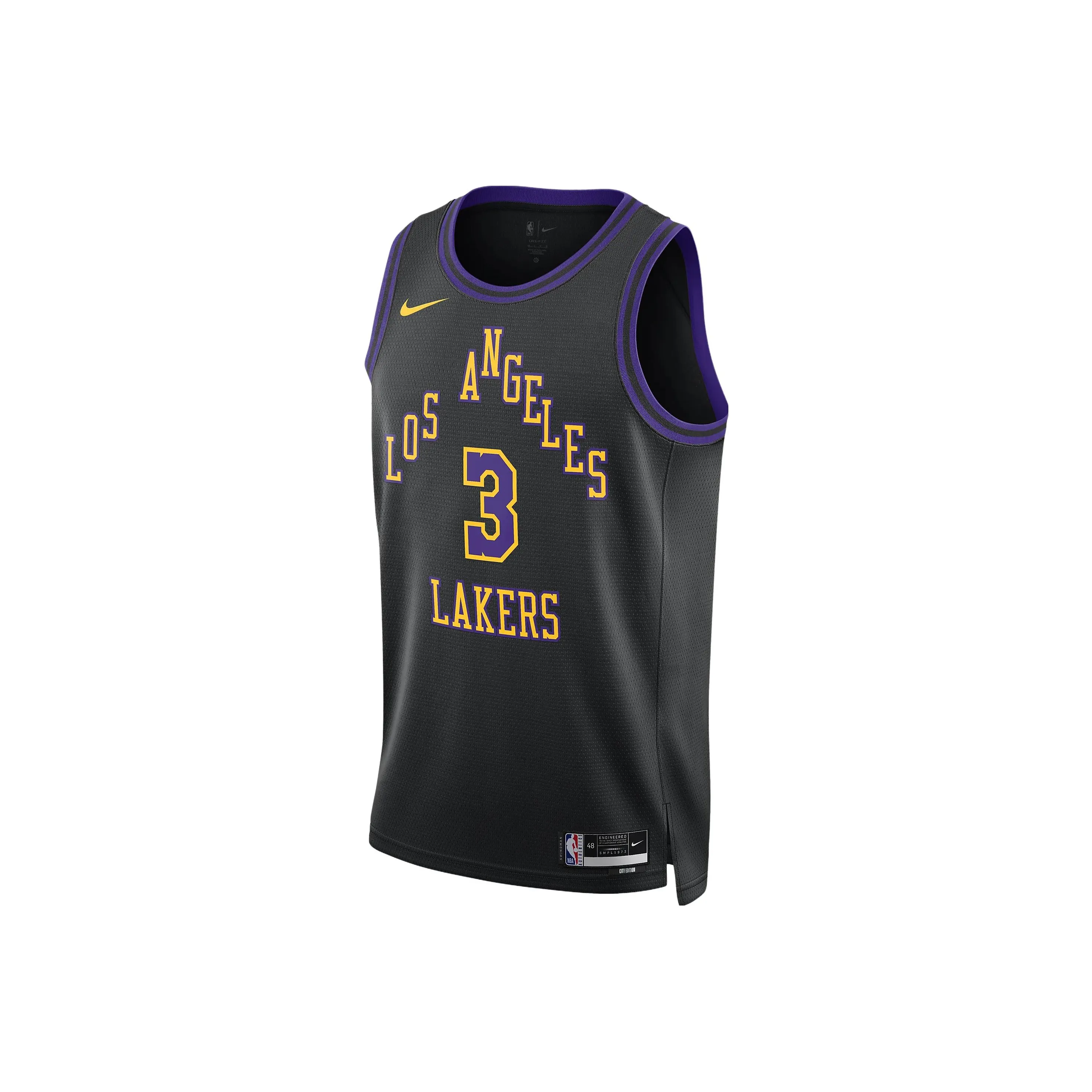 Nike NBA Basketball Jersey SW Fan Edition 23 24, Los Angeles Lakers, Anthony Davis, Size 3 Men's Black