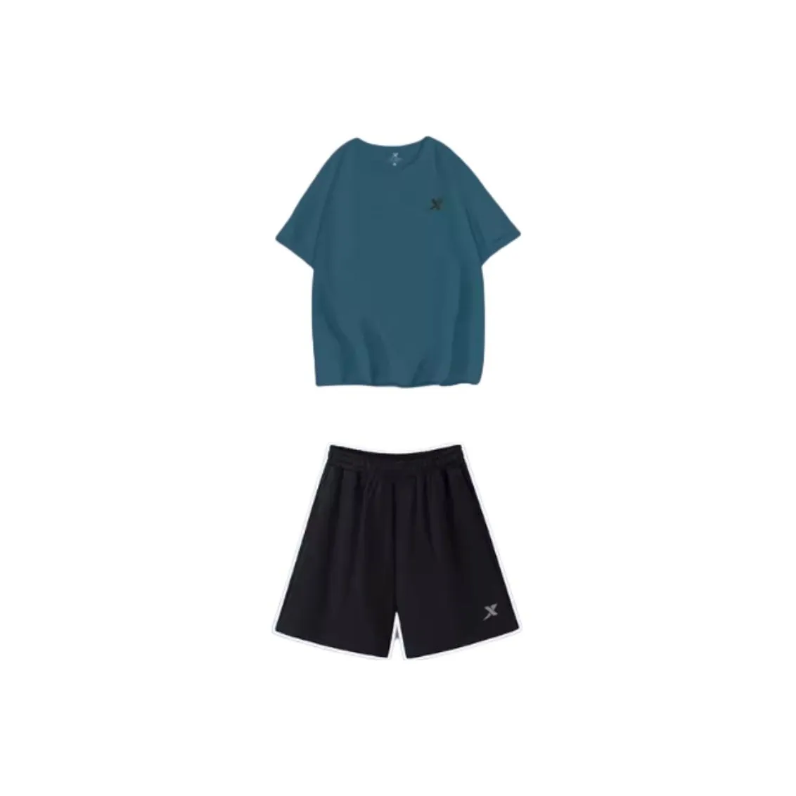 XTEP Casual Sportswear Unisex Clothing Set Dark Green Short Sleeved Shirt+Black Shorts