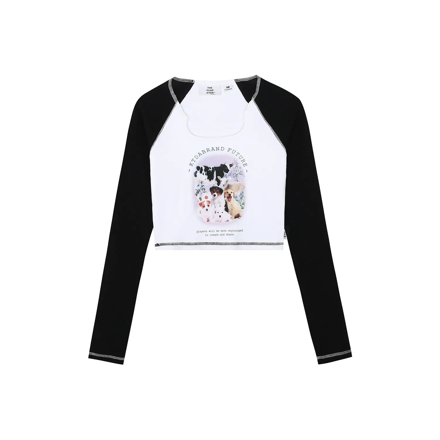 KTDA Круглый вырез Облегающий крой Длинный рукав Т-рубашка Женская