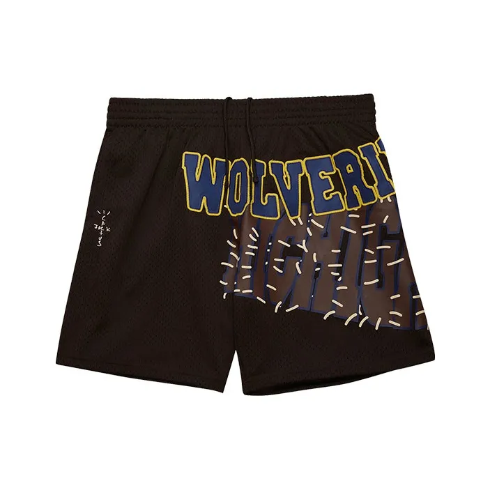Travis Scott X Mitchell Ness Коллаборация SS24 Университетский OF Michigan Логотип Спортивные шорты Унисекс Коричневый