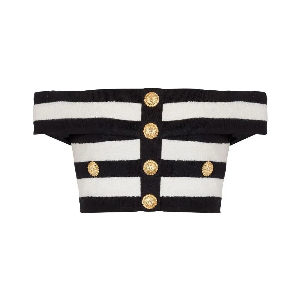 BALMAIN Off shoulder Striped Top