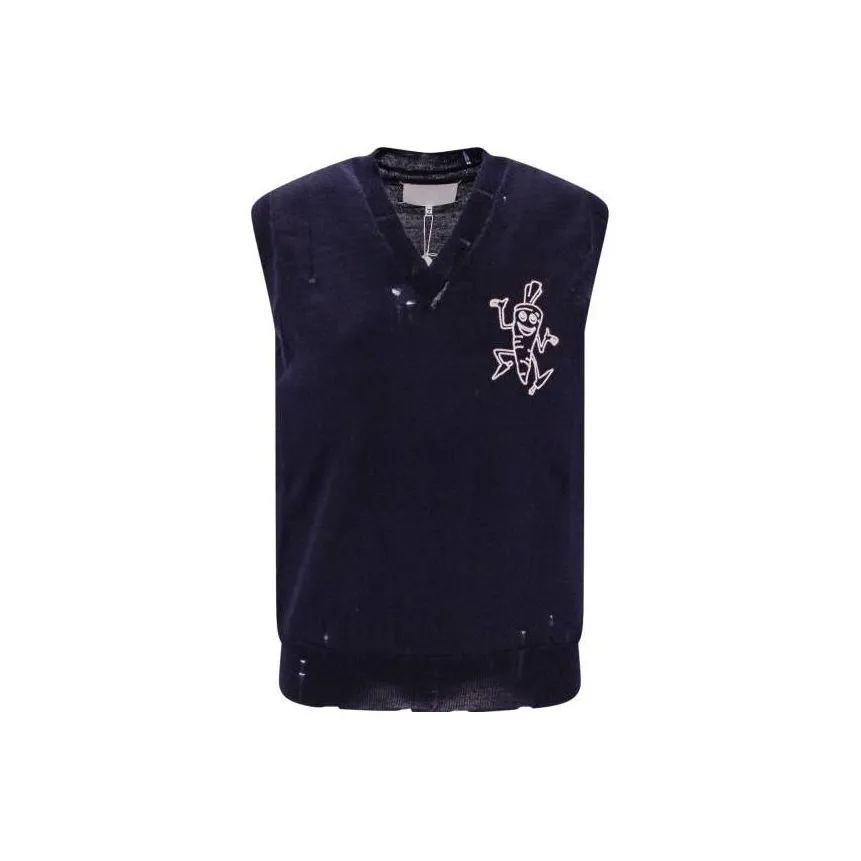 Maison Margiela Logo Embroidered V Neck Knitted Vest