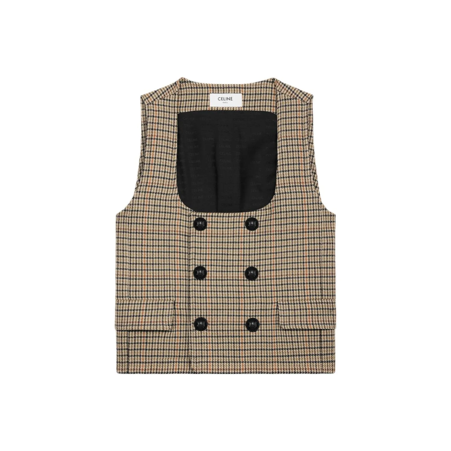 CELINE Double breasted Vest In Houndstooth Wool
