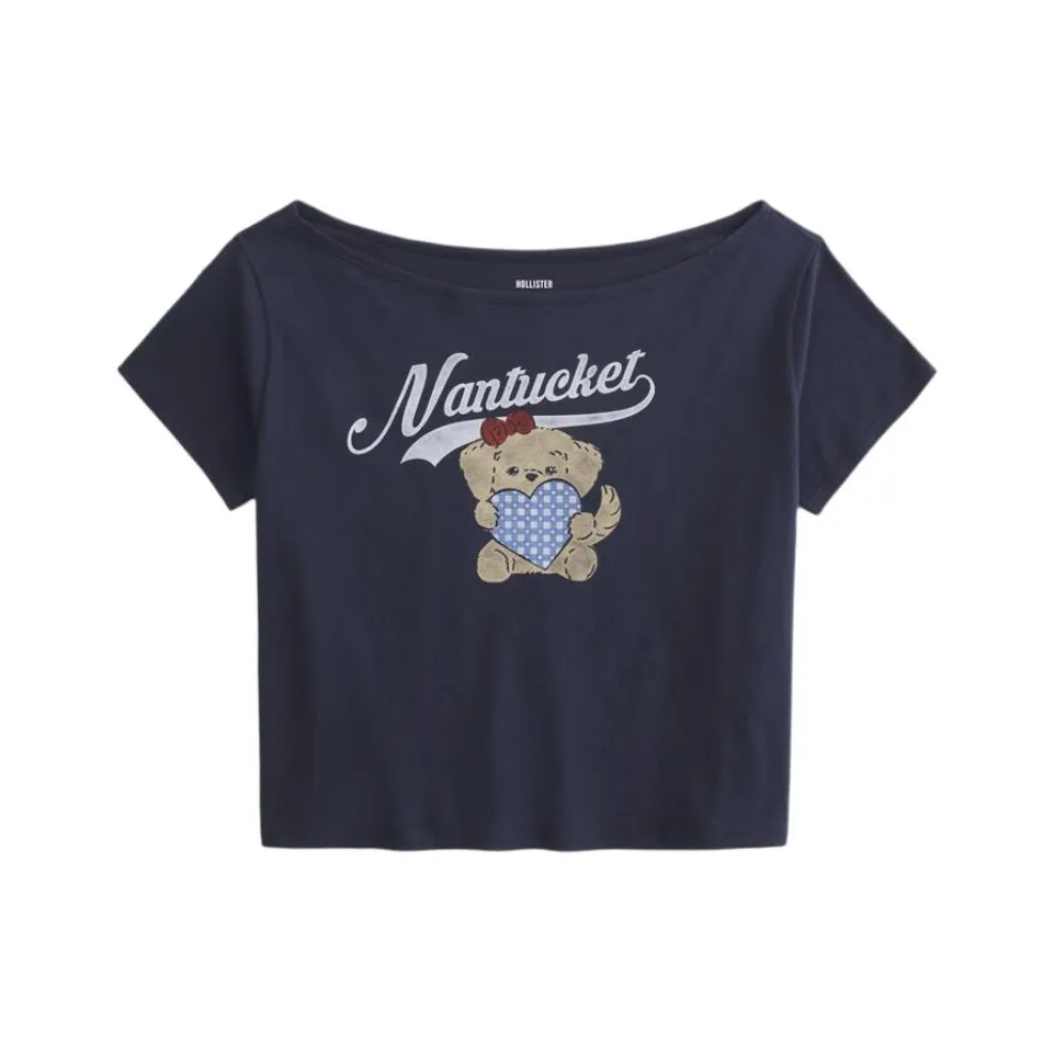 Hollister T-Shirt Женская Морской Синий