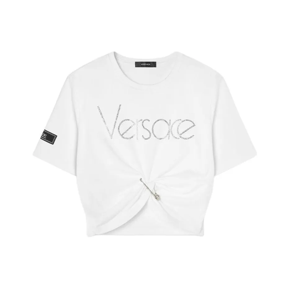 VERSACE Logo-Embellished Crewneck Cropped T-Shirt