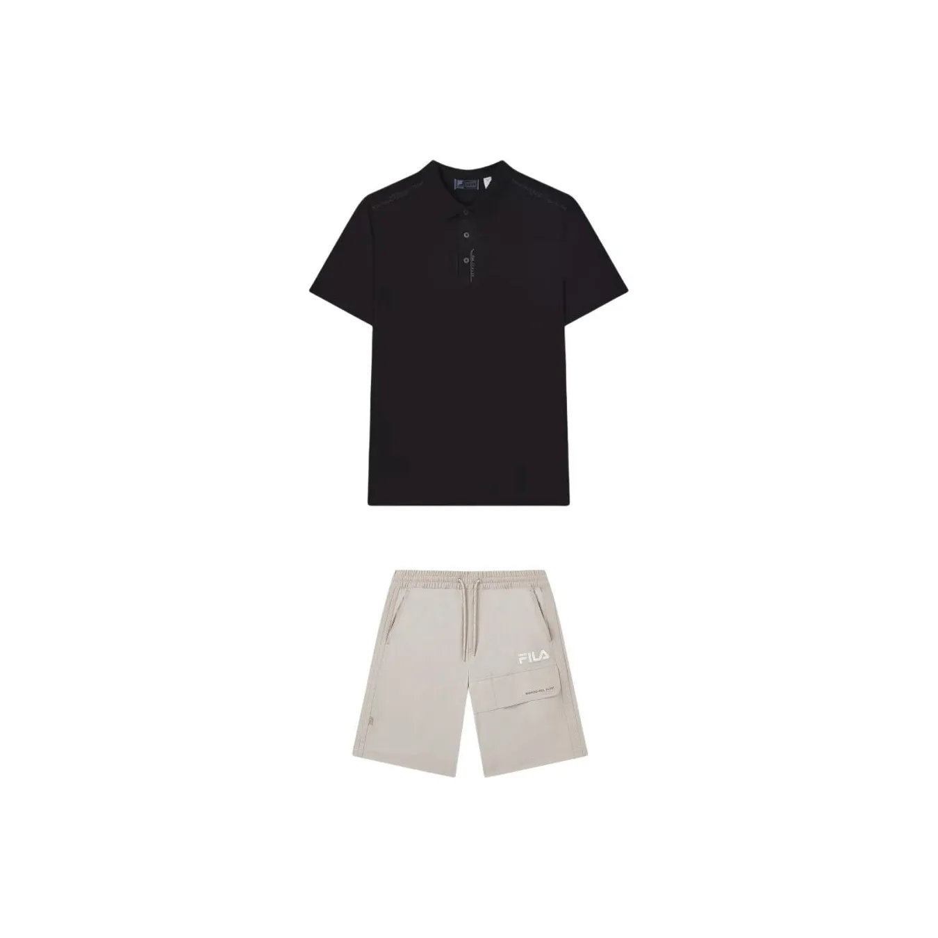 FILA Casual Sportswear Men's Clothing Set Black Top+Sparrow Oat Shorts