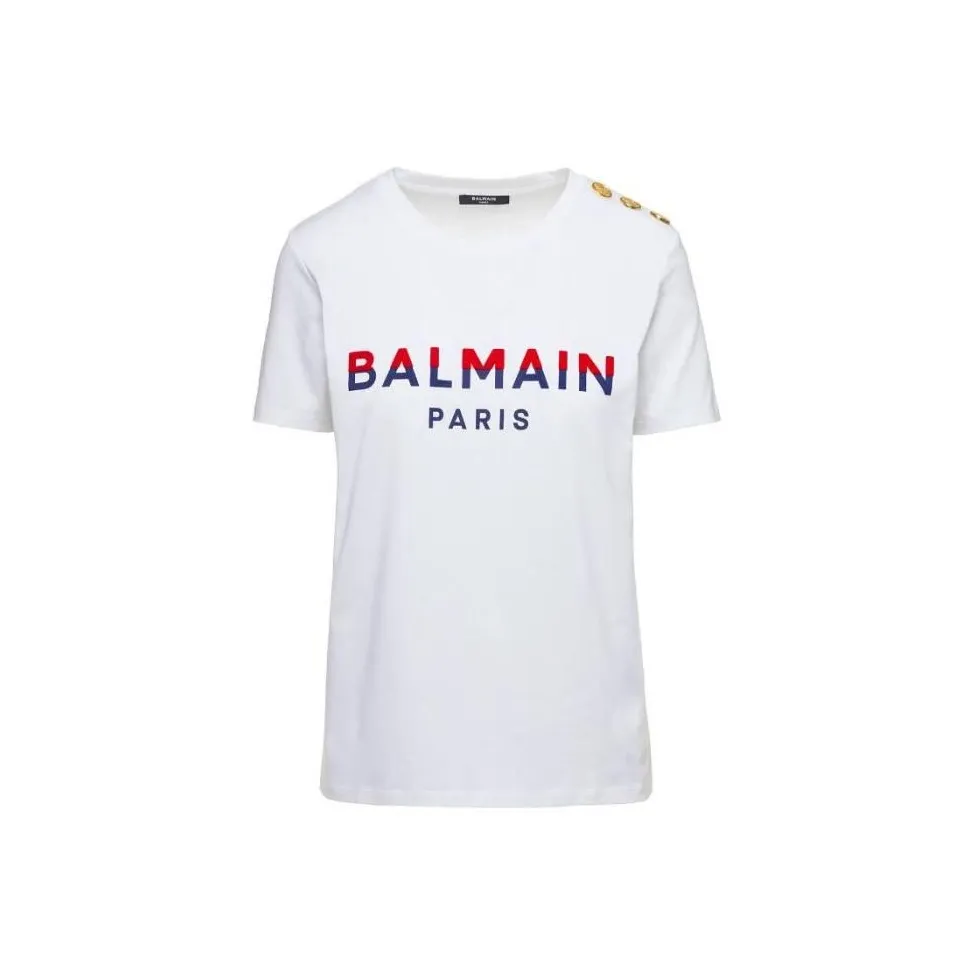 BALMAIN Button embellished Logo print T shirt