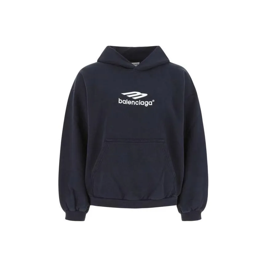 Balenciaga Women's 3B Sport Embroidered Hoodie Navy Blue