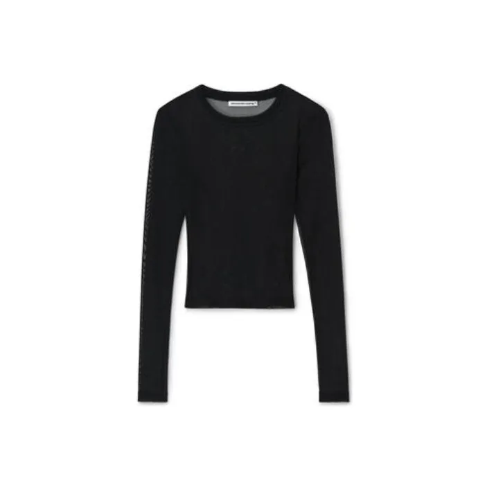 Alexander Wang Long Sleeve Top In Gauzy Mesh Black