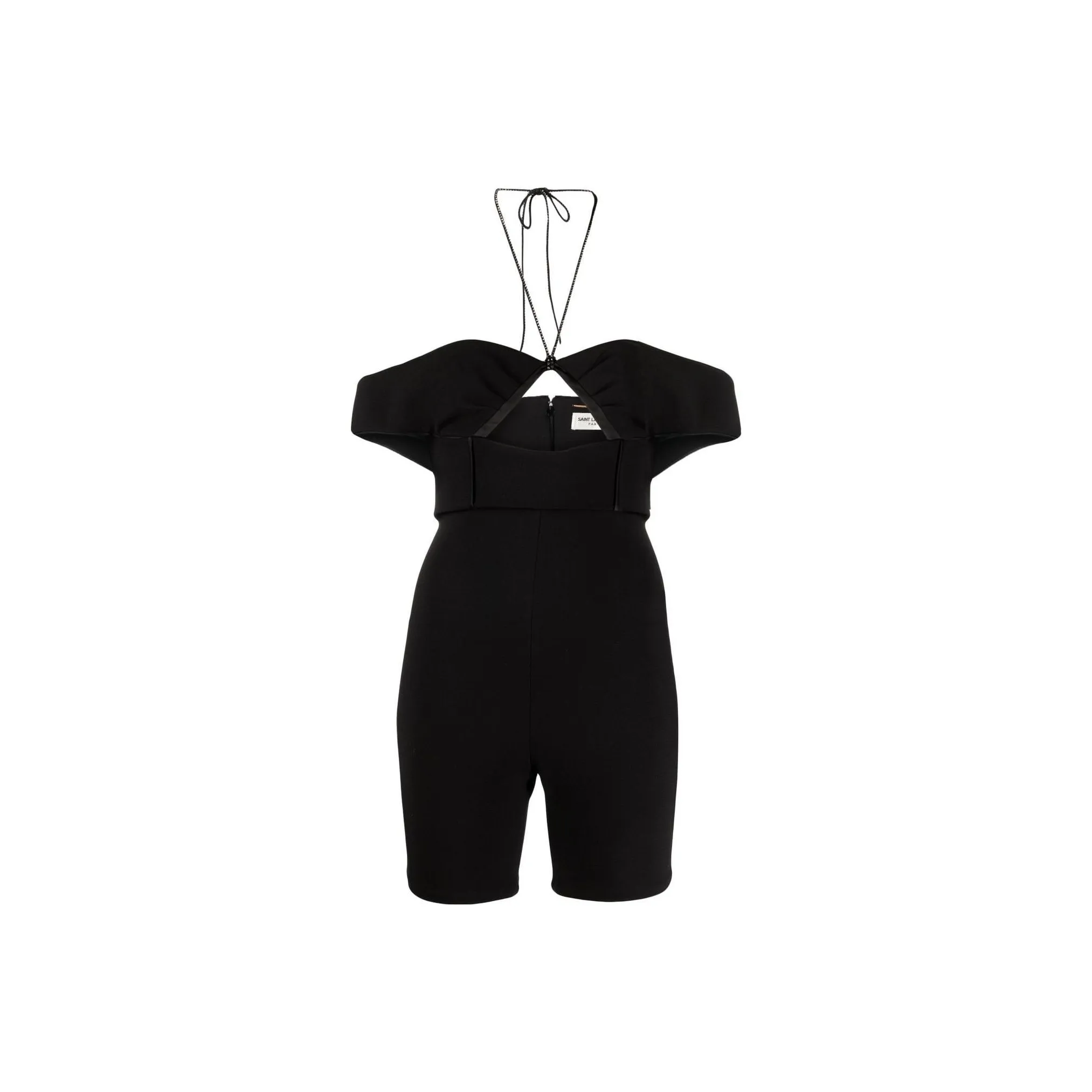 SAINT LAURENT Halterneck Cut-Out Off-Shoulder Playsuit