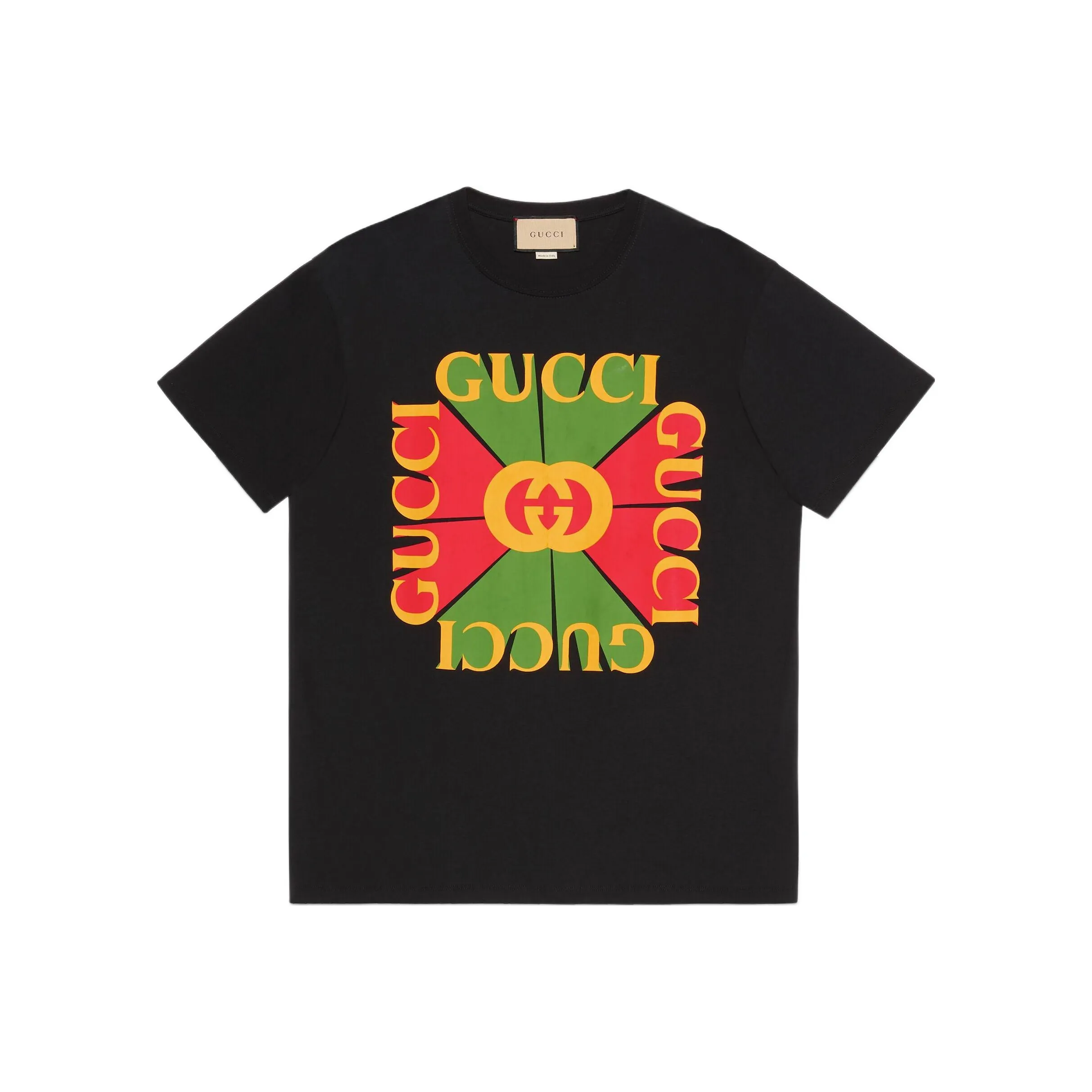 GUCCI Women's Oversized Vintage Logo Print T Shirt Black/Green/Red/Yellow