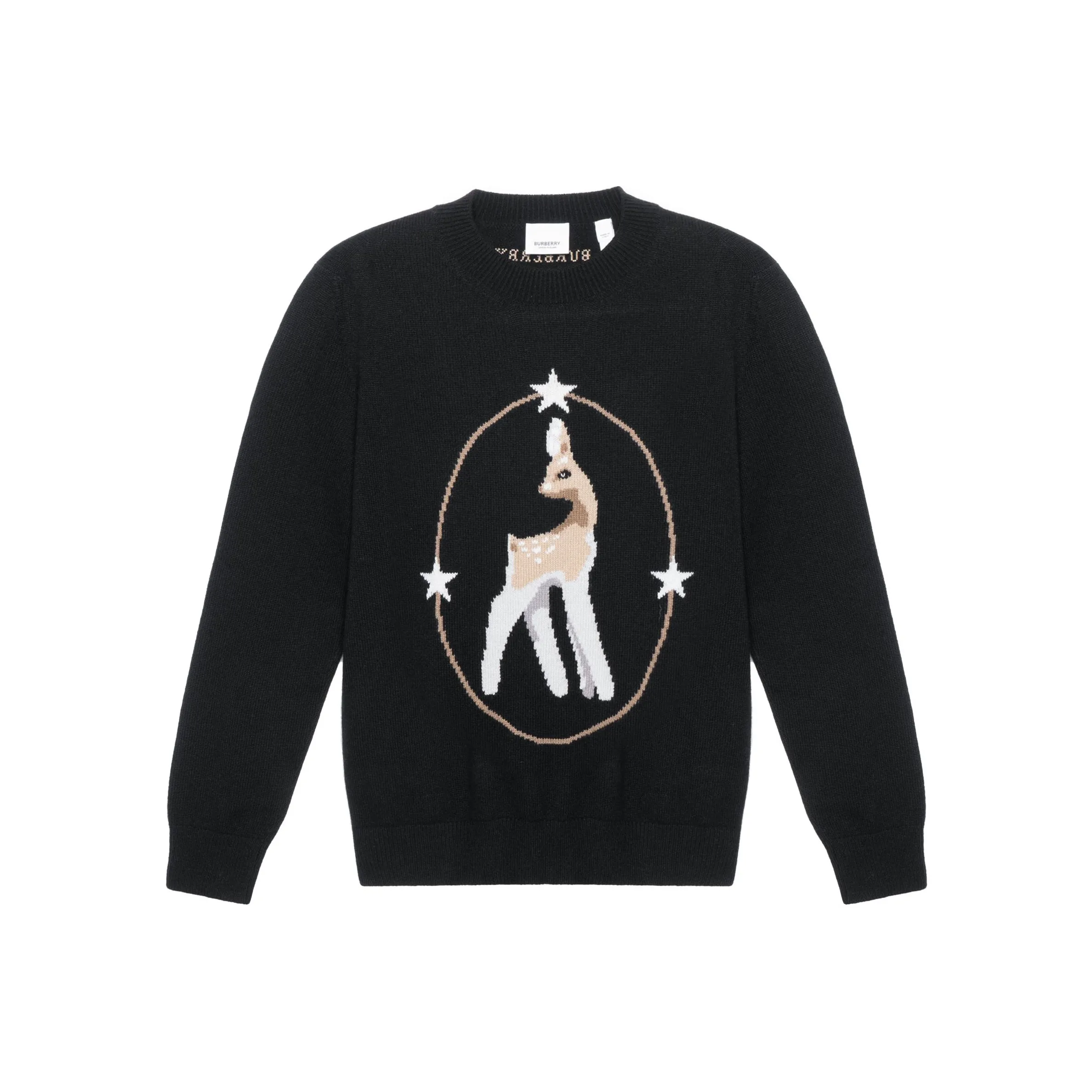 Burberry Wool Blend Deer Motif Sweater Black