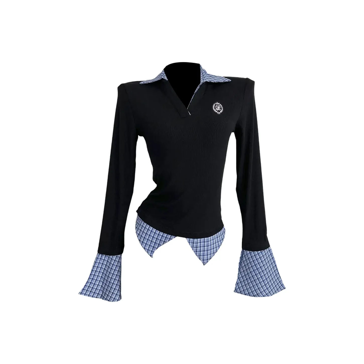 FLIM T-рубашка Женская Черный и Синий Клетка