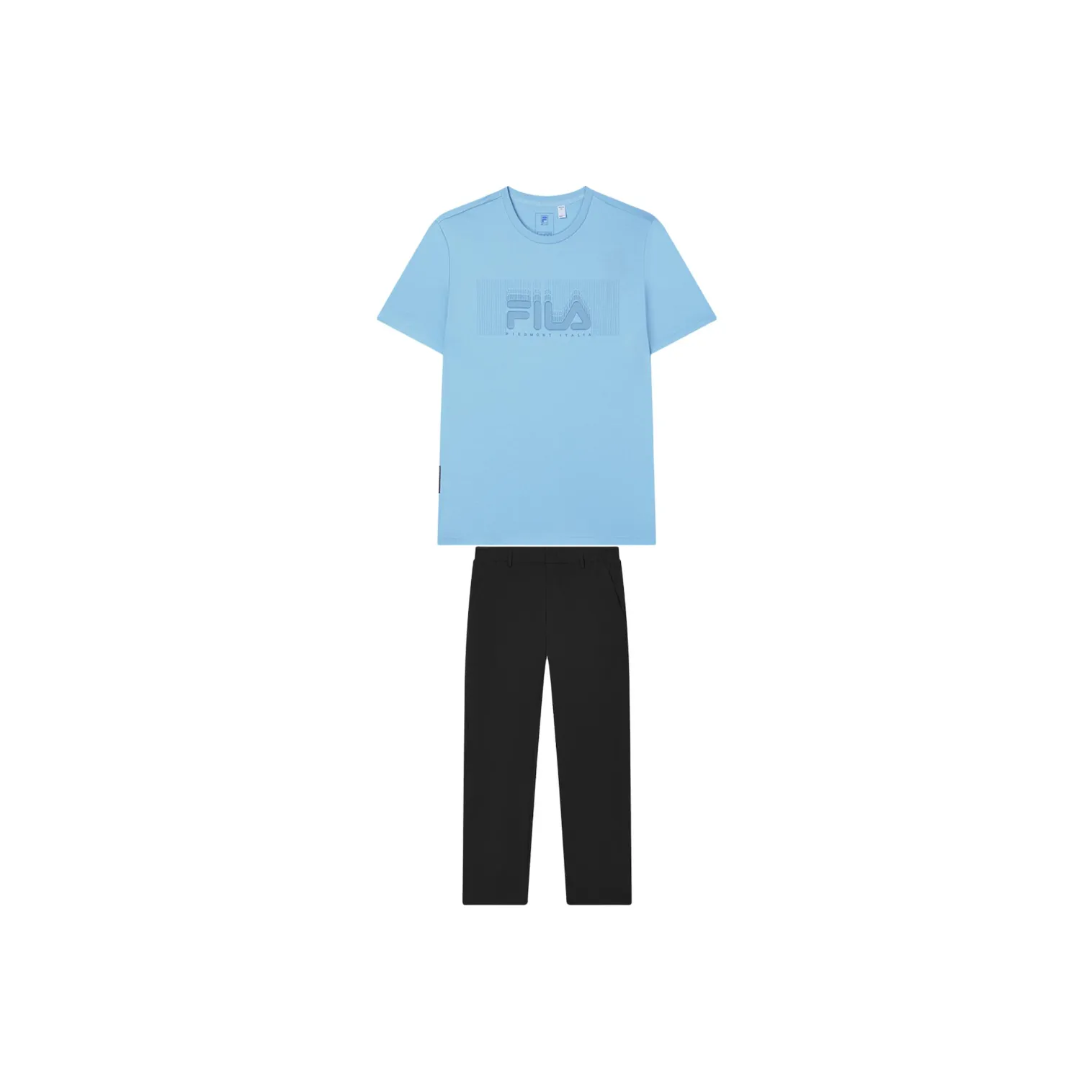 FILA Casual Sportswear Men's Clothing Set Blue Short Sleeved Shirt+Jet Black Pants