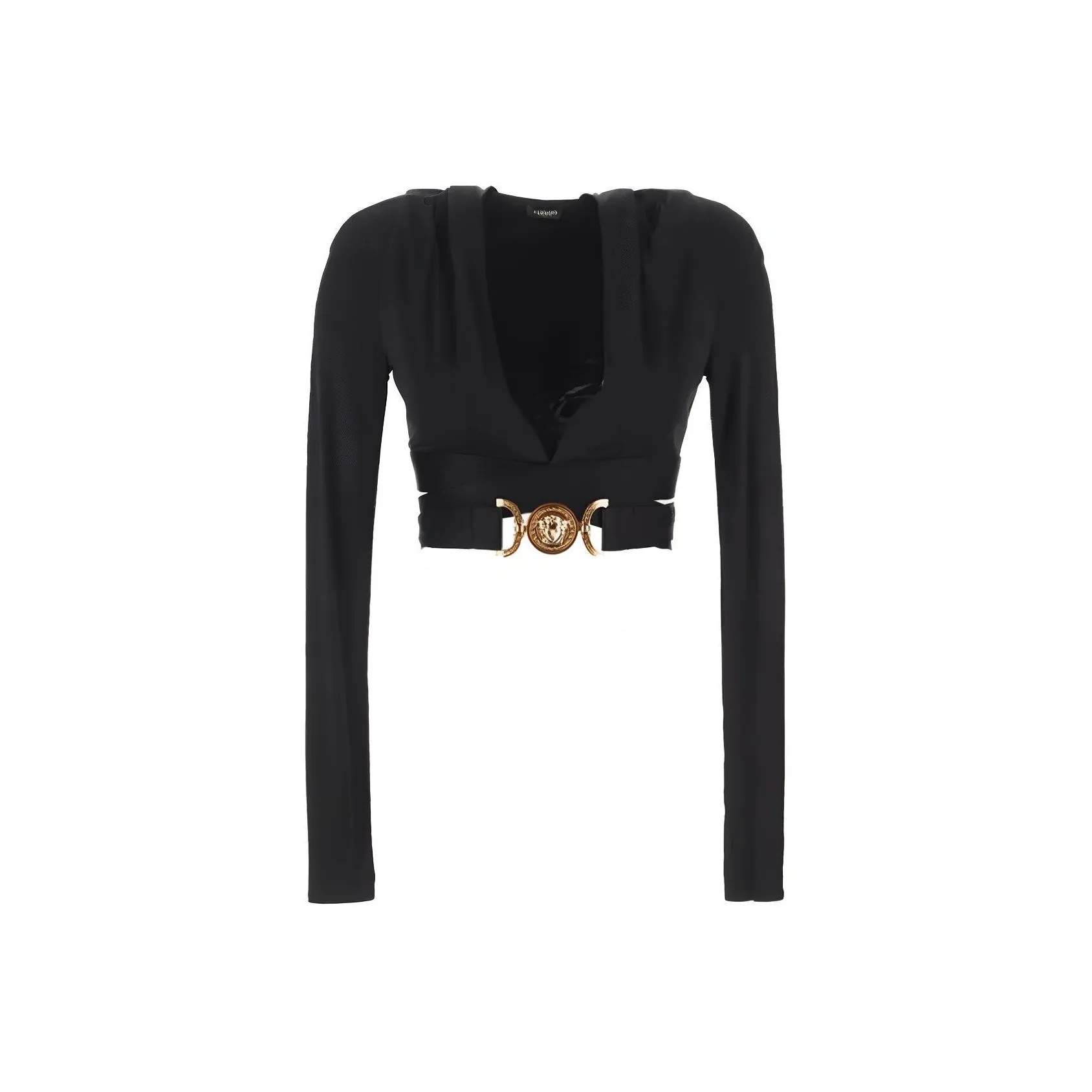 VERSACE Jersey Hooded Top With Medusa Buckle 'Black'