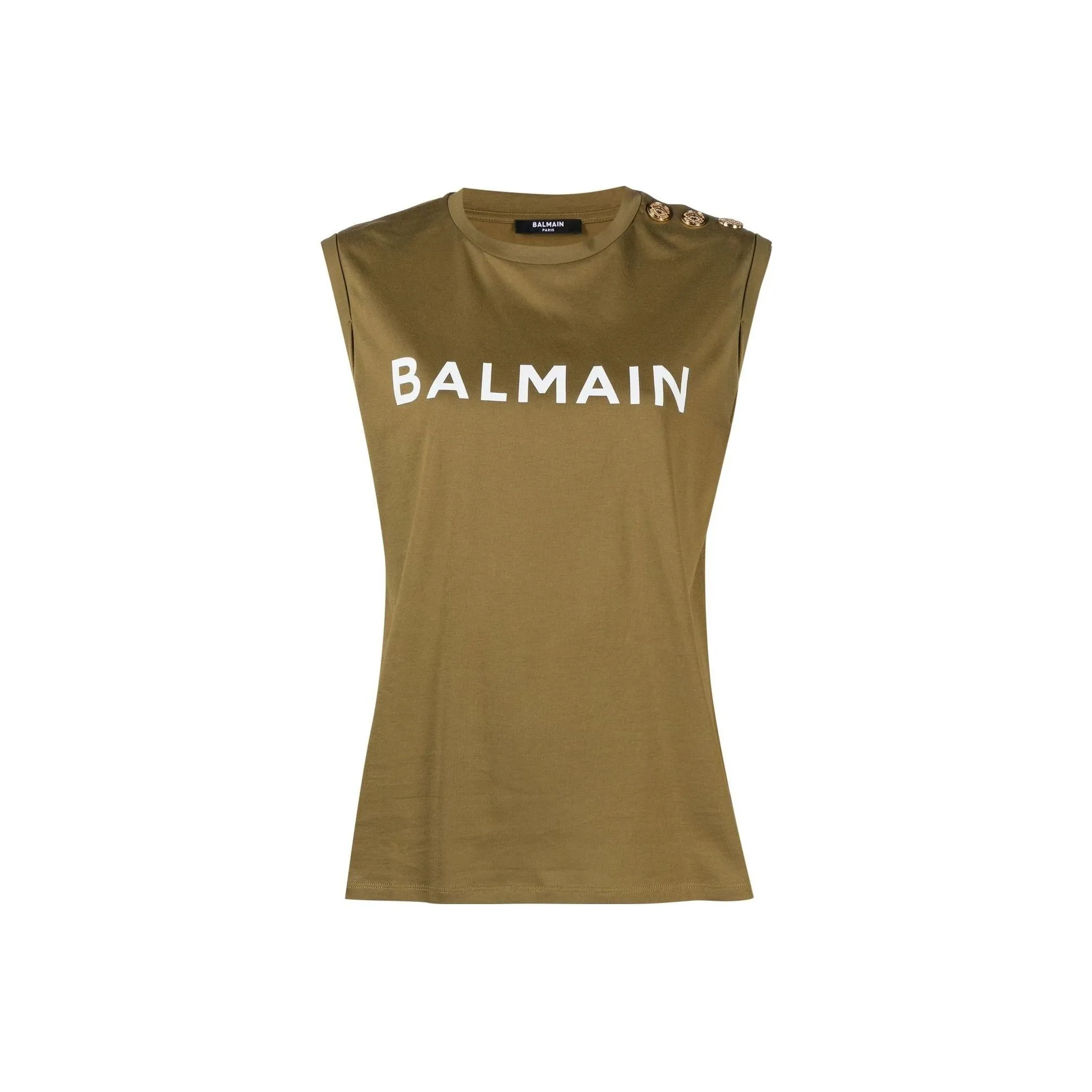 BALMAIN Logo Printed Sleeveless Top 'Khaki/Off White'