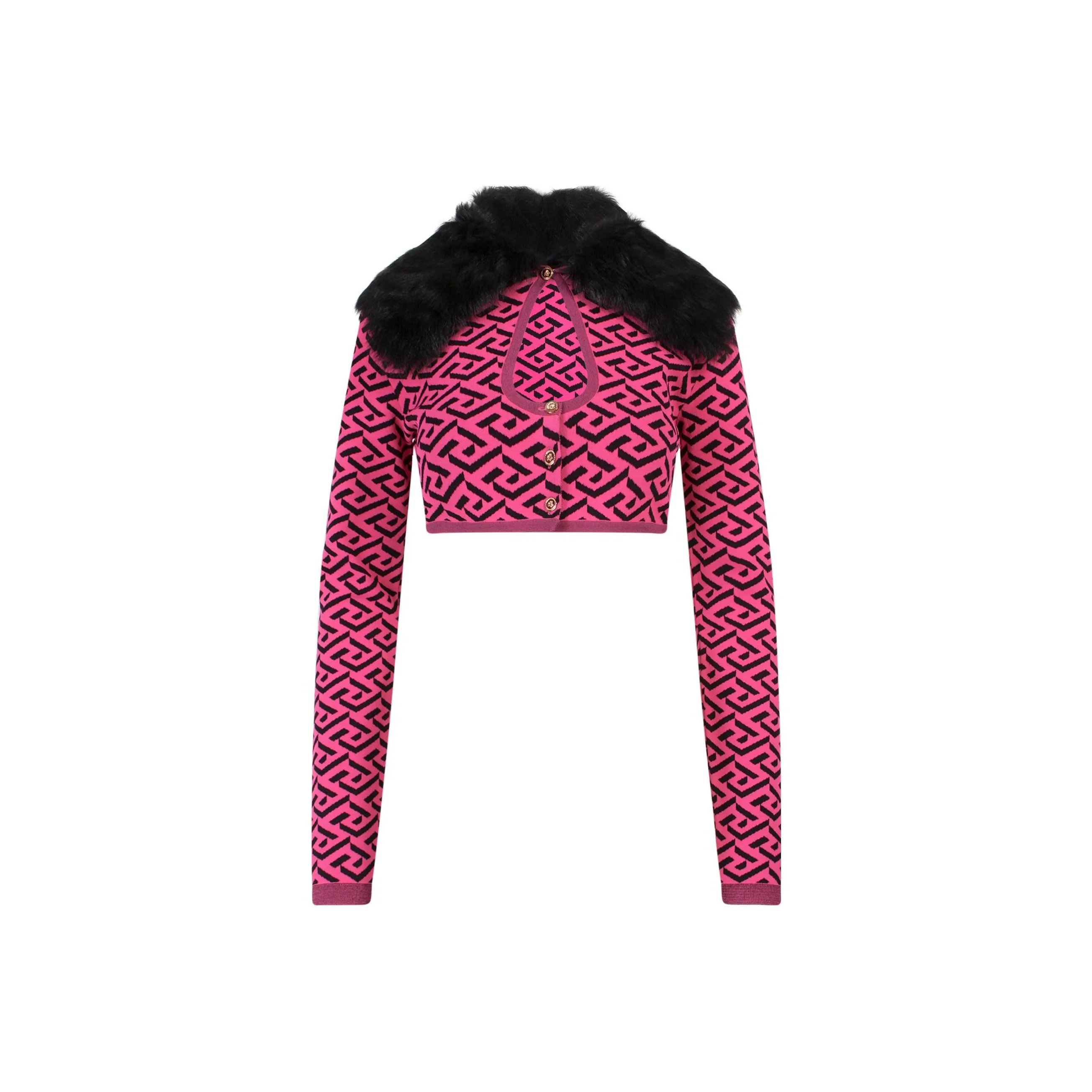 VERSACE La Greca Printed Cropped Cardigan