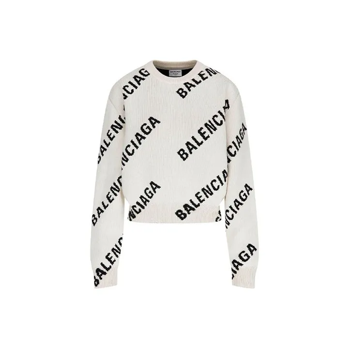 Balenciaga Allover Logo Crewneck 'Chalky White/Black'