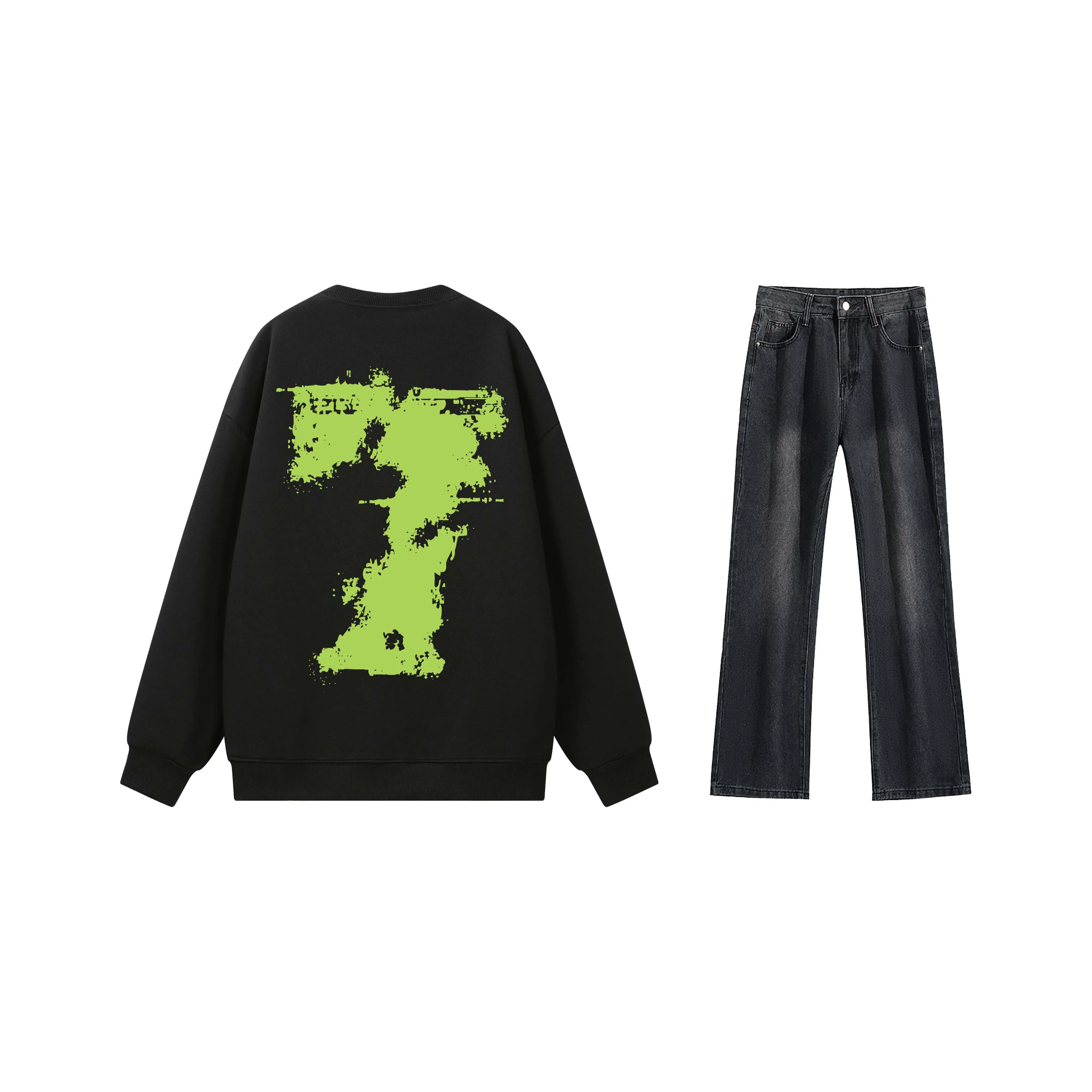SUNSETMONENT Jeans Sweatshirt Coat Set Unisex