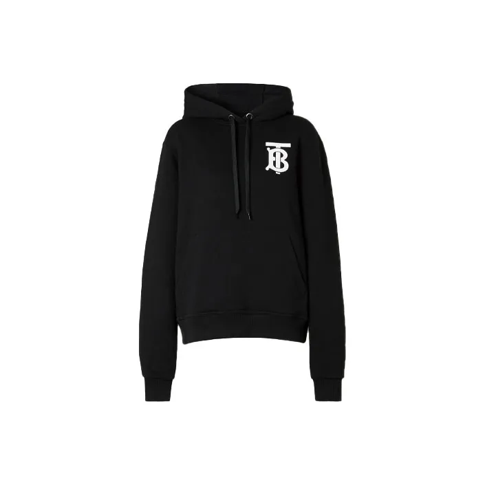 Burberry Monogram Motif Cotton Drawstring Hoodie Black