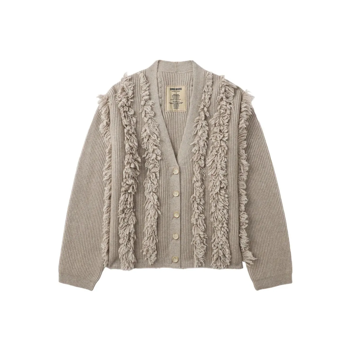 UMA WANG Fringeshearling Stripes Ribbed Jumper