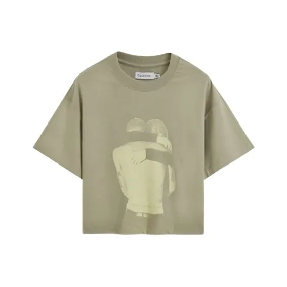 CALVIN KLEIN Simple Collection Drop Shoulder Sleeve T Shirt Women's Coffee Green