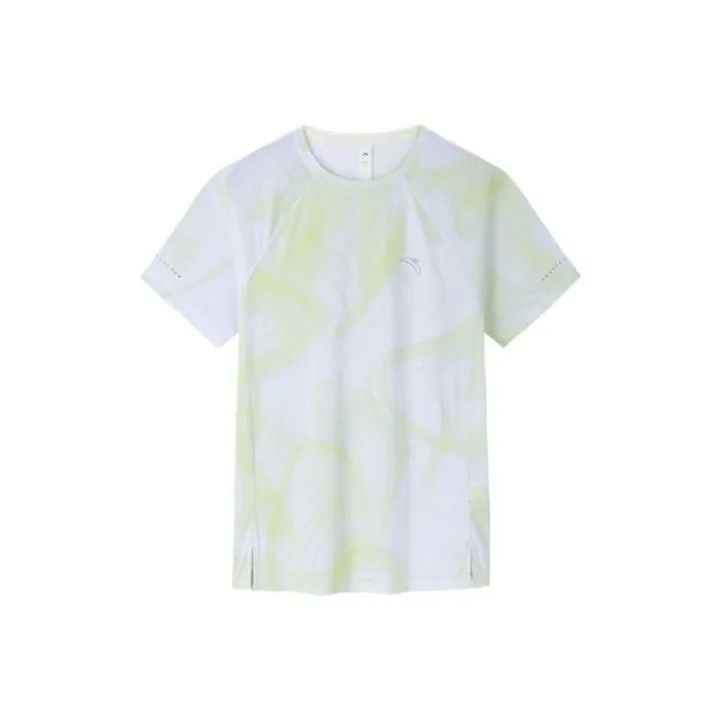 Anta Running Collection Drop Shoulder Sleeve T Shirt Women's Lime Green/All Over Print