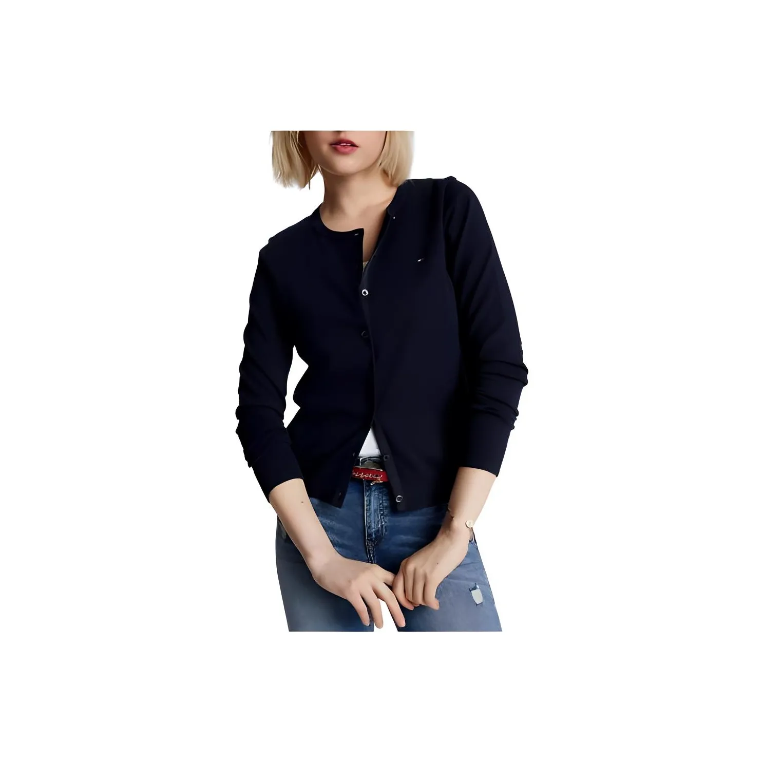 Tommy Hilfiger Твердый Кардиган с пуговицей застегивающийся на кнопку свитера цвет пустыня небесный синий женские морской синий