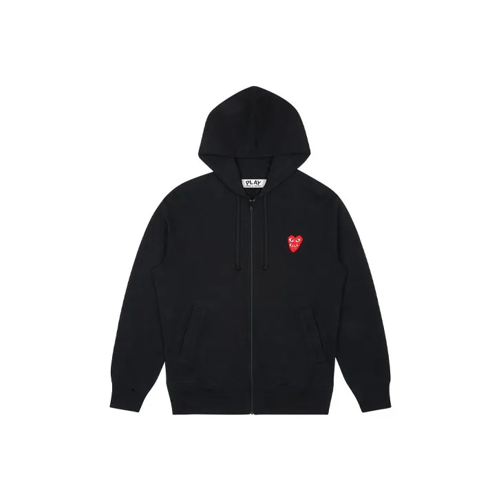CDG Play Women's Red Stacked Heart Zip Up hoodie Boxy Black