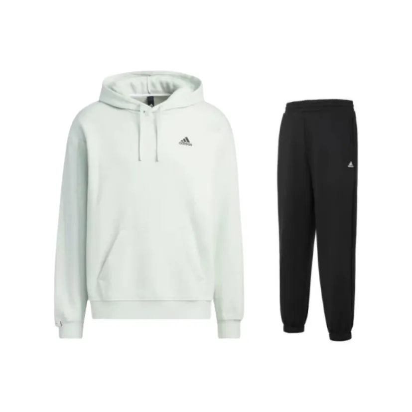 Adidas Sweatshirt Sets Unisex Clothing Set Light Green Top+Black Pants